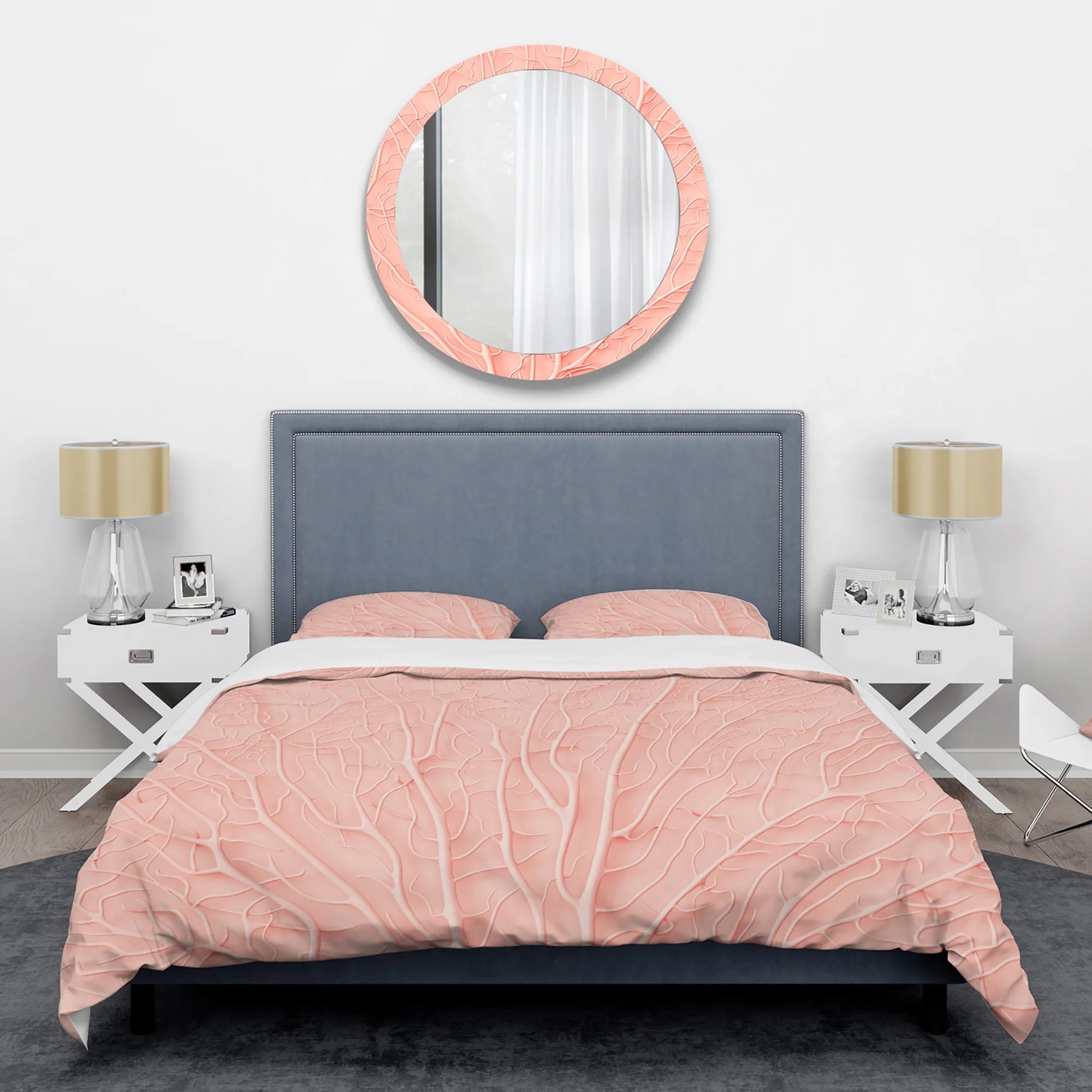 'Living Coral Pink' Mid-Century Modern Duvet Cover Set