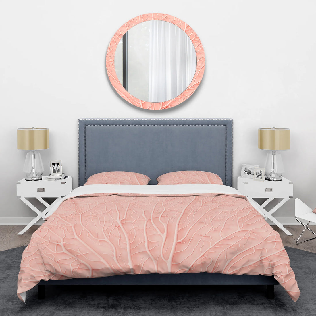 'Living Coral Pink' Mid-Century Modern Duvet Cover Set