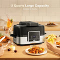 5-In-1 Electric Indoor Grill & Air Fryer Combo, 5QT Large Capacity, Stainless Steel Smokeless, Roast, Bake, Dehydrate, Beef & Fries, Black,