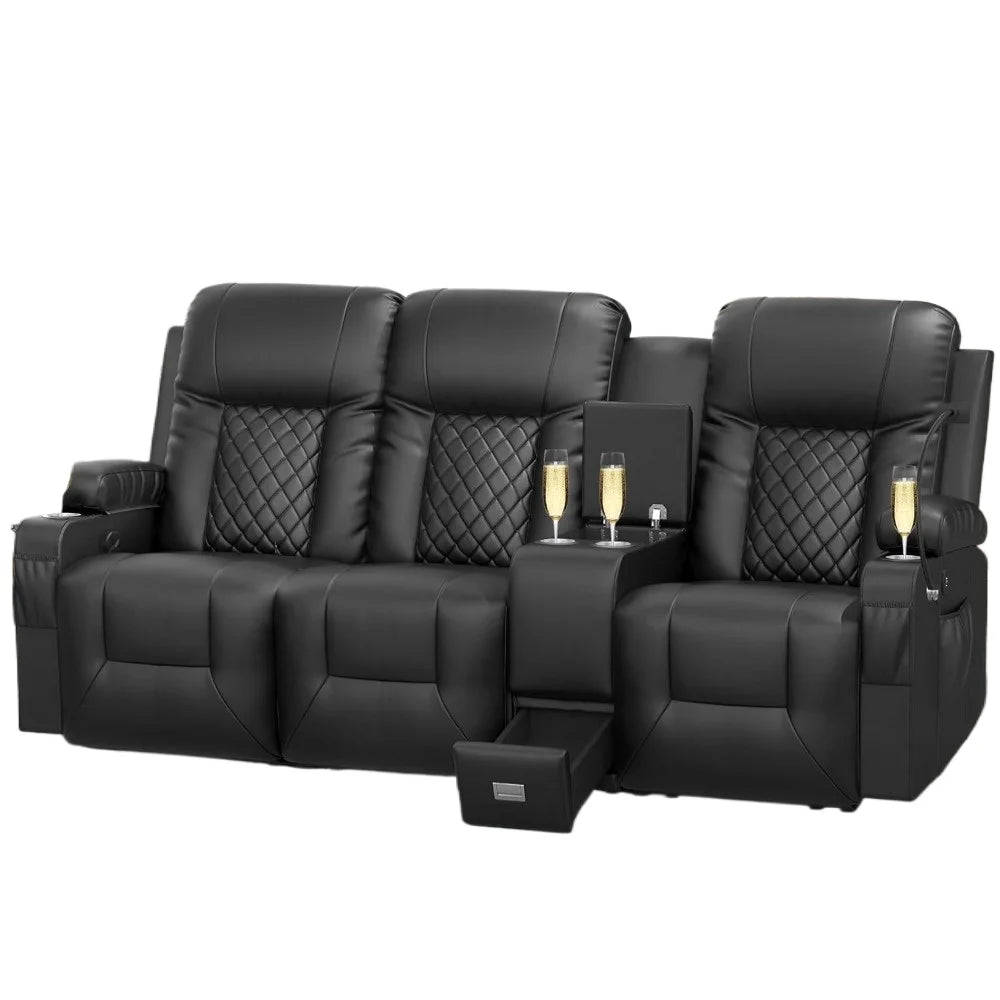 3 Seat Recliner Sofa, Large Reclining Sofa with Storage Console, Manual Reclining Chair with USB Ports, Recliner Sofas