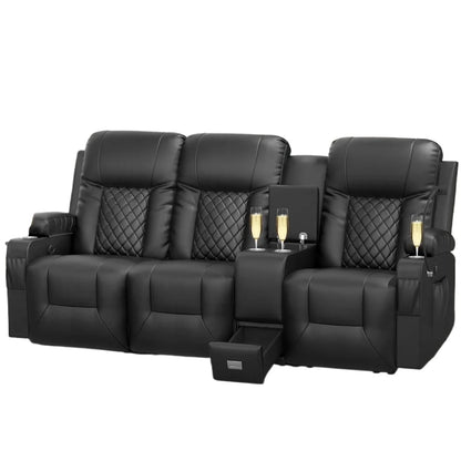 3 Seat Recliner Sofa, Large Reclining Sofa with Storage Console, Manual Reclining Chair with USB Ports, Recliner Sofas