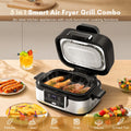 5-In-1 Electric Indoor Grill & Air Fryer Combo, 5QT Large Capacity, Stainless Steel Smokeless, Roast, Bake, Dehydrate, Beef & Fries, Black,