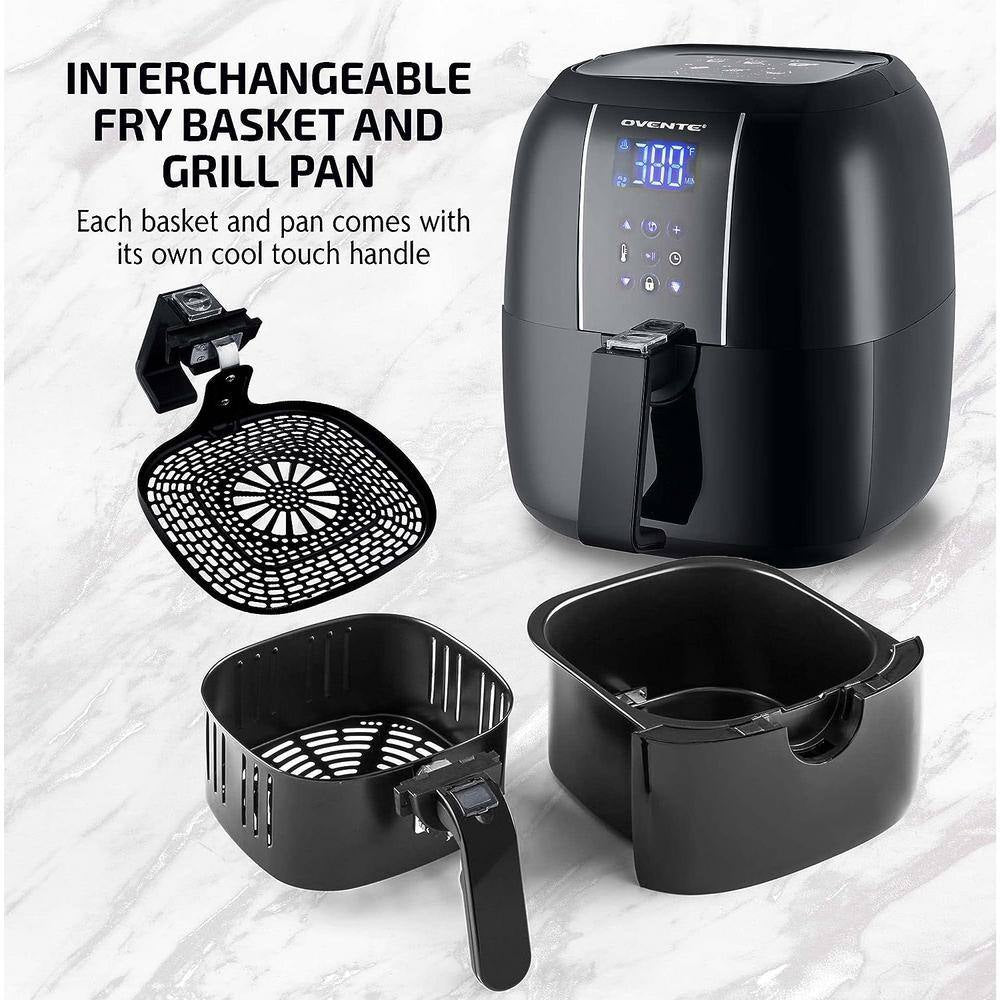 3.2 Qt. Black Air Fryer Grill Pan and Non-Stick Frying Basket Auto Shut-Off 6 Cooking Presets Touch Sensor