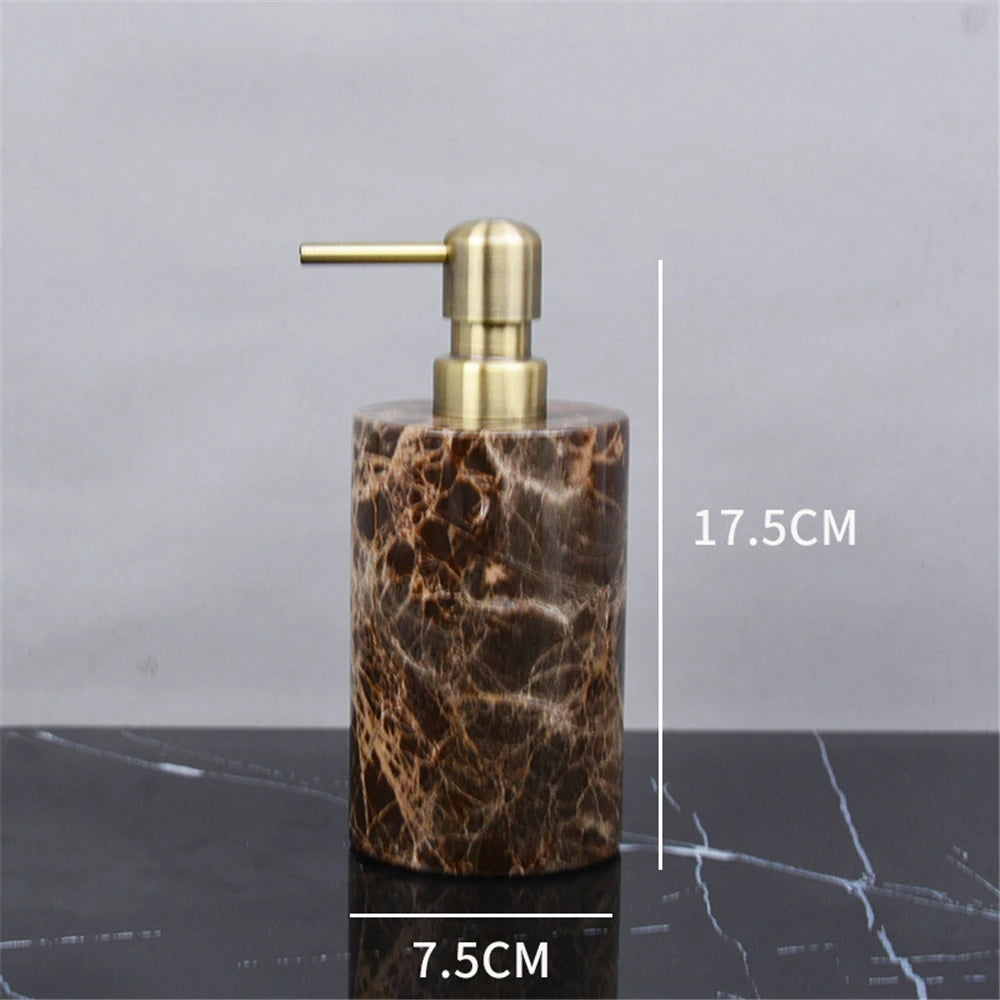 Brown Onyx Natural Marble Bathroom Accessories Luxury Marble Soap Dispenser Toothbrush Holder Soap Dish Tray Set for Bathroom