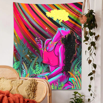 Trippy Tapestry Hippie Cool Girl Tapestry Wall Hanging Purple Art Anime Aesthetic Tapestry Bedroom Dorm Living Room Home Decor