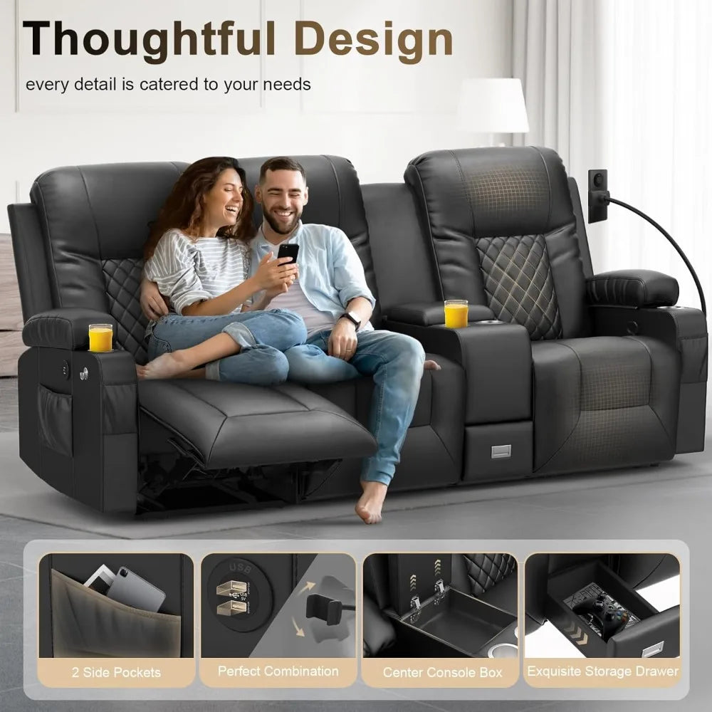 3 Seat Recliner Sofa, Large Reclining Sofa with Storage Console, Manual Reclining Chair with USB Ports, Recliner Sofas