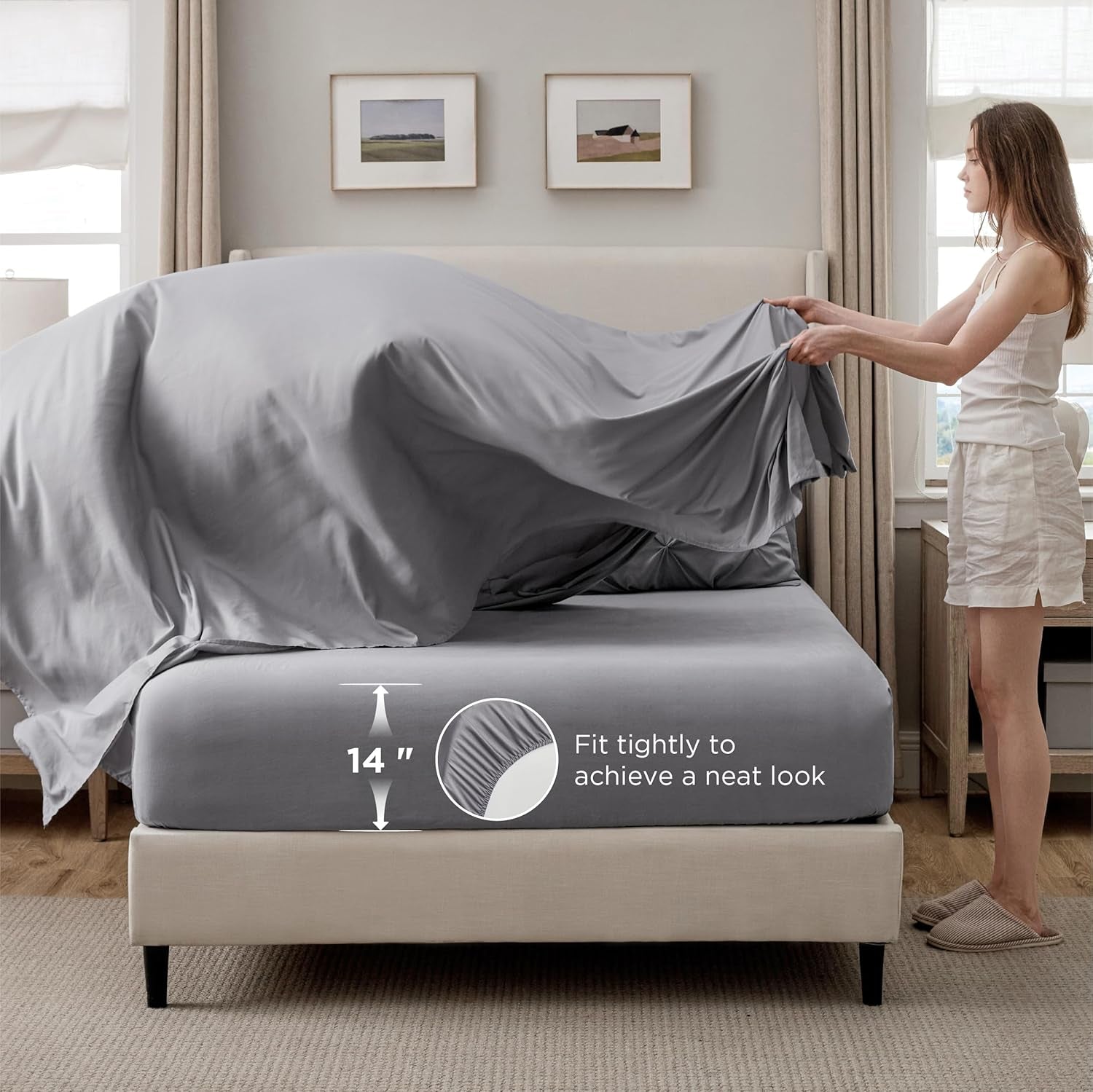 Bedsure Queen Comforter Set Grey - Bed in a Bag Queen Size 7 Pieces, GentleSoft™ Pintuck Bed Set Gift for Family, Pinch Pleat Grey Comforter with Sheets, Pillowcases & Shams
