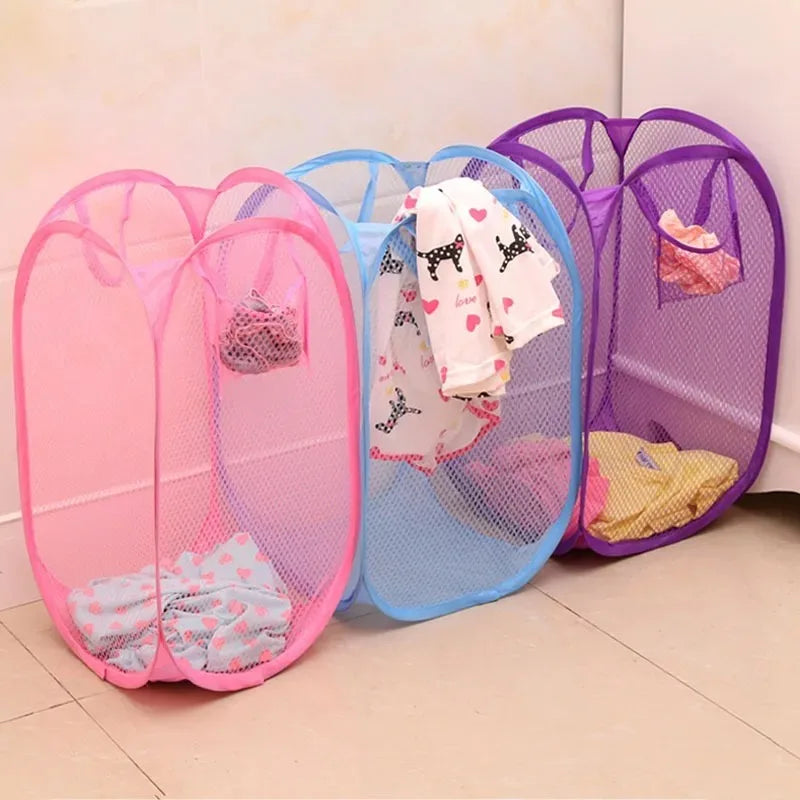 Collapsible Mesh Laundry Hamper Foldable Dirty Clothes Storage Basket Shower Room Bedroom Portable Business Travel Organizer