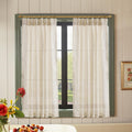 jinchan Linen Pinch Pleated Kitchen Curtains 24 Inch 2 Panels, Natural Linen Tier Curtains Back Tab Beige Farmhouse Cafe, Light Filtering Small Window Drapes for Bathroom Laundry Room Beige