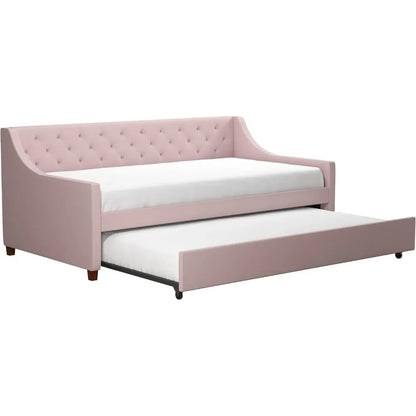 Twin Upholstery Daybed, Mid-Century style daybed with diamond-tufted backrest, No Box Spring Required for Living Room & Bedroom