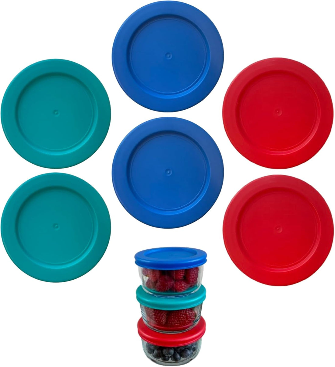1 Cup/236 mL Blue Replacement Lids/Covers for Pyrex 7202-PC, Anchor Hocking & Klare Ware Storage Bowls *Lids Only - Glass Container Not Included* (6 Pack, Blue)