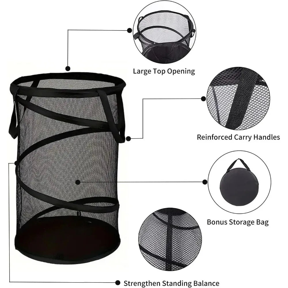 Folding Dirty Laundry Sorting Basket Large Mesh Yarn Storage Bag Frame Bucket Laundry Organizers Storage Pouch Storage Organizer