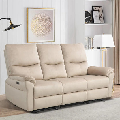 Power Reclining Sofa, Power Reclining Sofa with Drop Down Table, Cup Holder and USB Port, Modern Recliner Sofa 3 Seater,Wall Hug