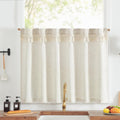 jinchan Linen Pinch Pleated Kitchen Curtains 24 Inch 2 Panels, Natural Linen Tier Curtains Back Tab Beige Farmhouse Cafe, Light Filtering Small Window Drapes for Bathroom Laundry Room Beige