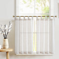 jinchan Linen Pinch Pleated Kitchen Curtains 24 Inch 2 Panels, Natural Linen Tier Curtains Back Tab Beige Farmhouse Cafe, Light Filtering Small Window Drapes for Bathroom Laundry Room Beige