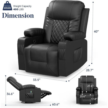 Massage Rocker with Heated Modern Ergonomic Lounge 360 Degree Swivel Single Sofa Seat Living Room Lounge Recliners Black