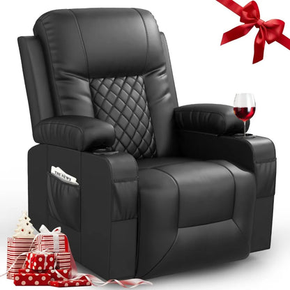 Massage Rocker with Heated Modern Ergonomic Lounge 360 Degree Swivel Single Sofa Seat Living Room Lounge Recliners Black