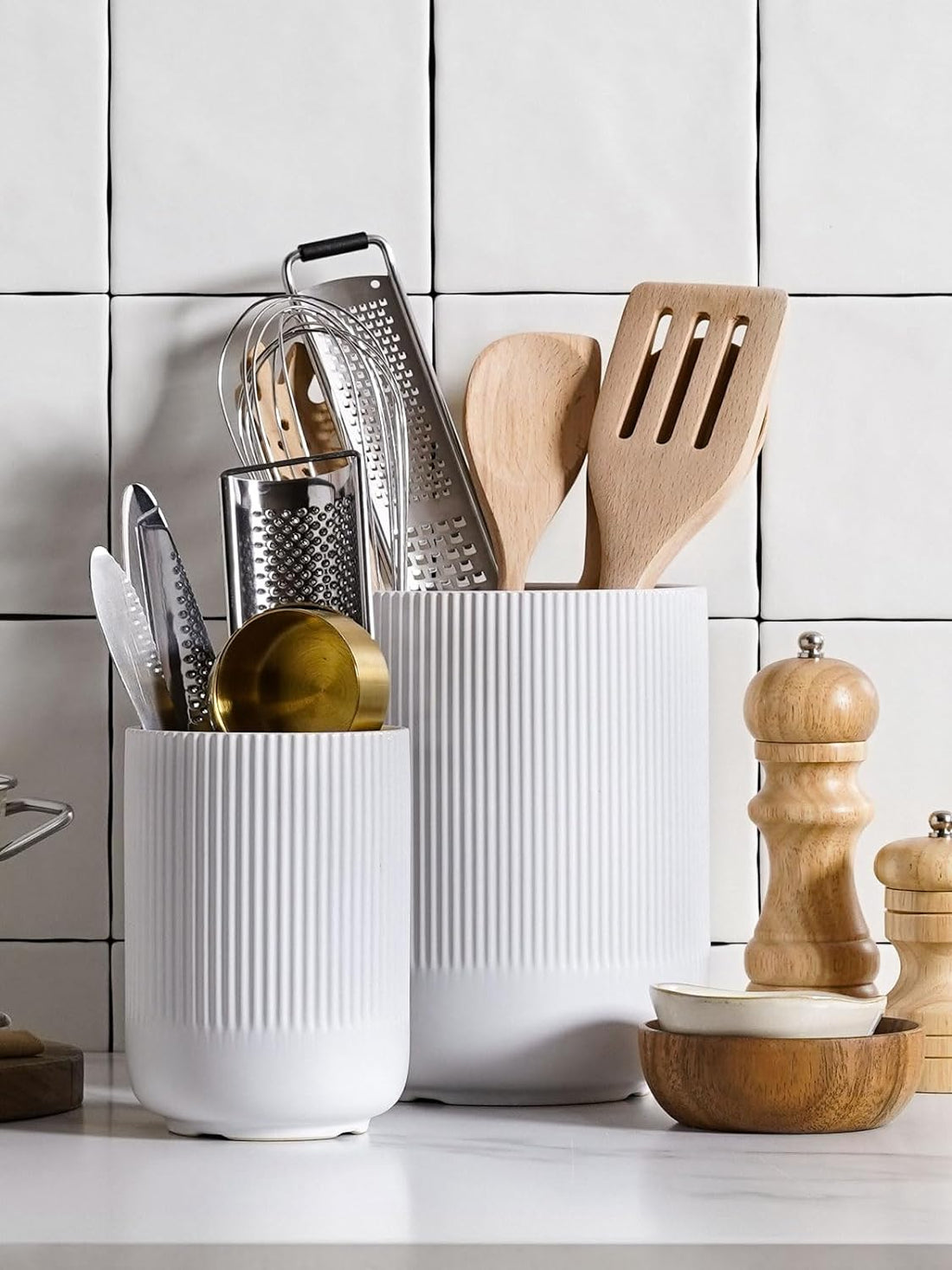 LE TAUCI Utensil Holder, 7.3"+5.4" Ceramic Kitchen Utensil Holder for Countertop