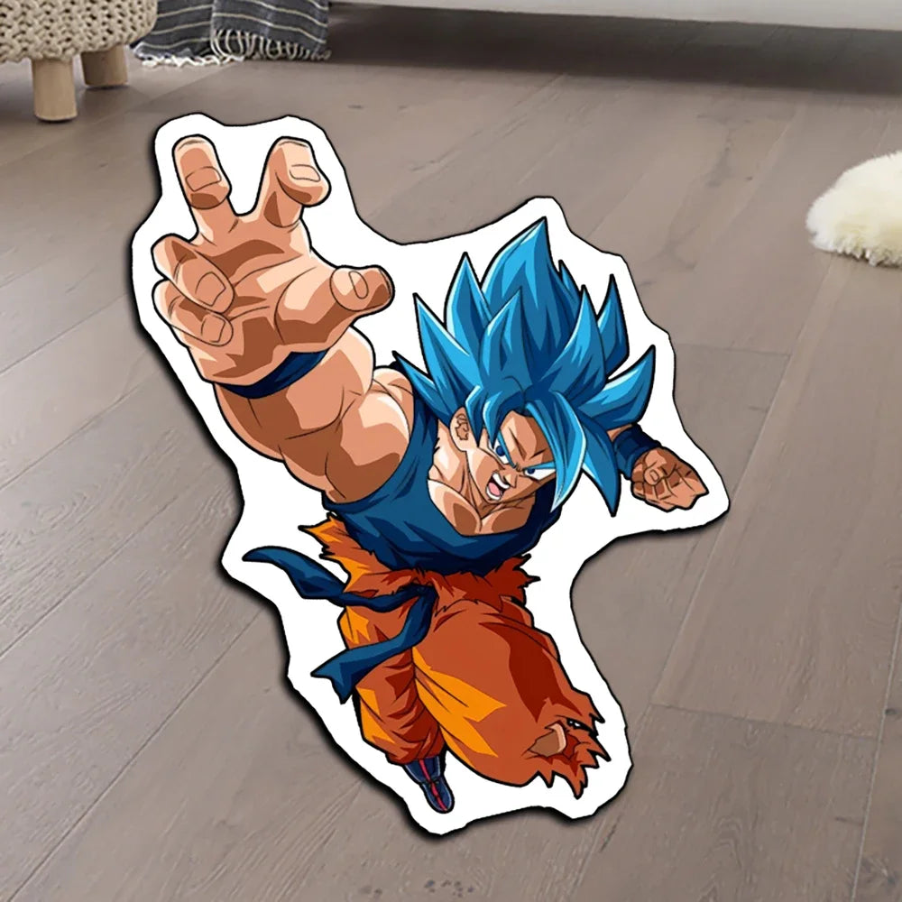 Irregular Area Rugs Anime Dragon Ball Blue Goku Customize Rug Optical Illusions Printed Carpet for Home Decor