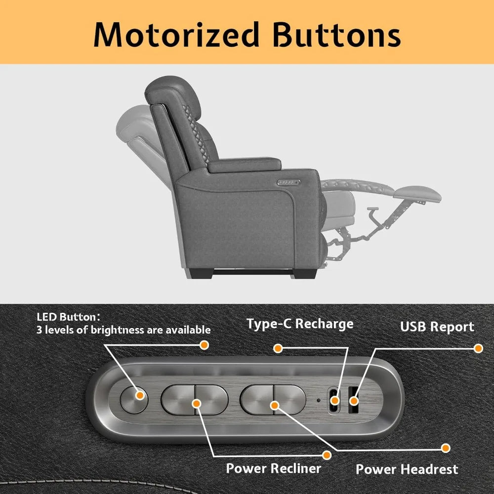 Home Theater Seating Seats, Game Movie Dual Motor Recliner Chairs with USB & Type-C,with Electric Headrest, Ambient Lighting