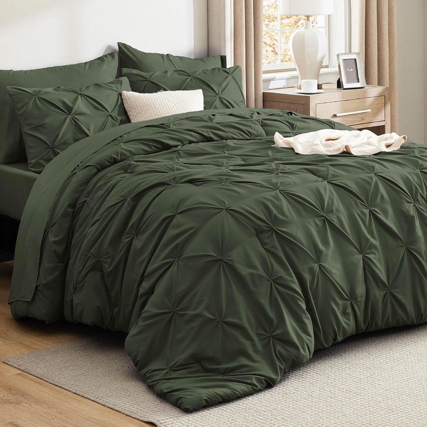 Bedsure Queen Comforter Set Grey - Bed in a Bag Queen Size 7 Pieces, GentleSoft™ Pintuck Bed Set Gift for Family, Pinch Pleat Grey Comforter with Sheets, Pillowcases & Shams