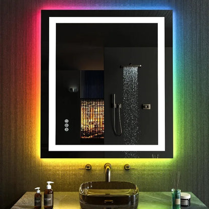 20"X28" LED Bathroom Mirror with Lights, Anti-Fog, Dimmable, RGB Backlit + Front Lighted, Bathroom Vanity Mirror for Wall