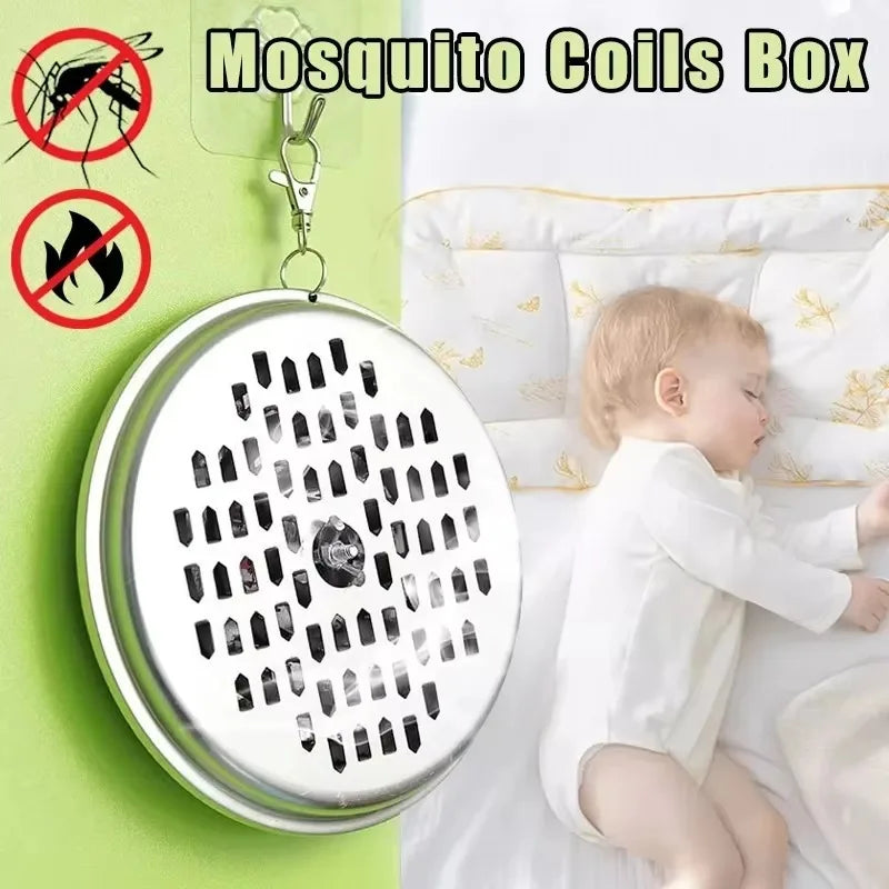 Mosquito Coils Holder Stainless Steel Mosquito Coil Box with Cover Round Mosquito Coil Tray Easy To Clean Anti-Mosquito Supplies