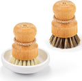 Bamboo Dish Scrub Brushes by Subekyu, Kitchen Wooden Cleaning Scrubbers Set for Washing Cast Iron Pan/Pot, Natural Sisal Bristles, Set of 3