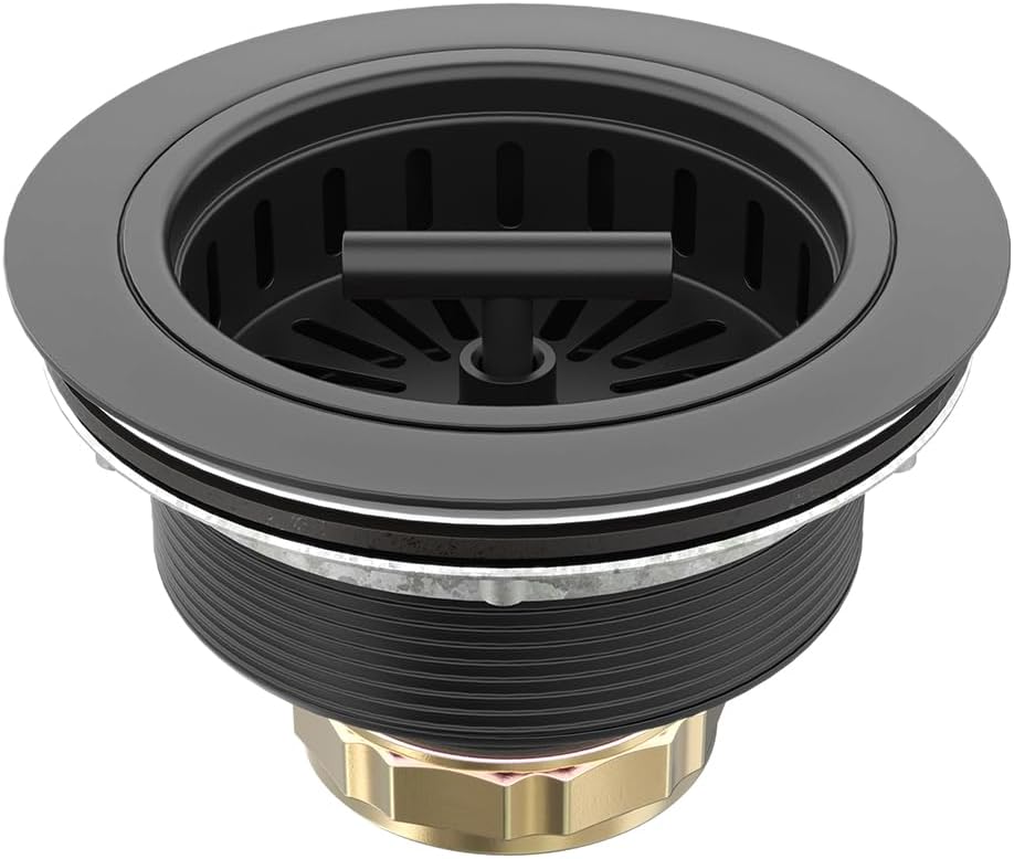 KONE Black Kitchen Sink Drain Matte Black Sink Strainer 3-1/2 Inch Drain Assembly Kit 