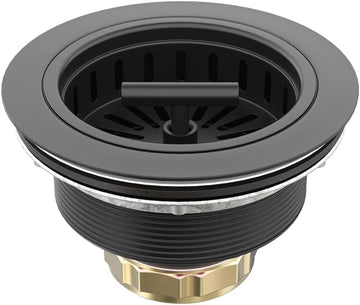 KONE Black Kitchen Sink Drain Matte Black Sink Strainer 3-1/2 Inch Drain Assembly Kit 