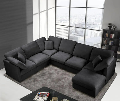 7 Seater Oversized Modular Sectional Sofa with deep seats and reversible chaise. Cloud couch design with free combination layout and plush cushions.