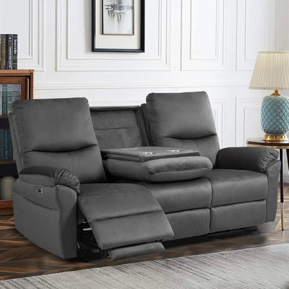 Power Reclining Sofa, Power Reclining Sofa with Drop Down Table, Cup Holder and USB Port, Modern Recliner Sofa 3 Seater,Wall Hug