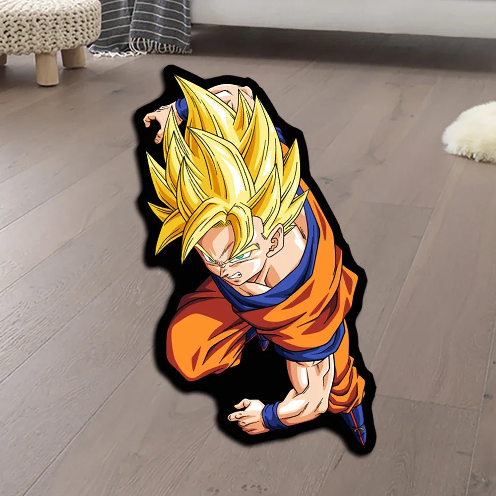 Irregular Area Rugs Anime Dragon Ball Blue Goku Customize Rug Optical Illusions Printed Carpet for Home Decor