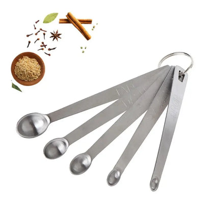 5pcs/set stainless steel mini measuring spoons with a durable design, ideal for precise sauce and ingredient measurement in home kitchens.