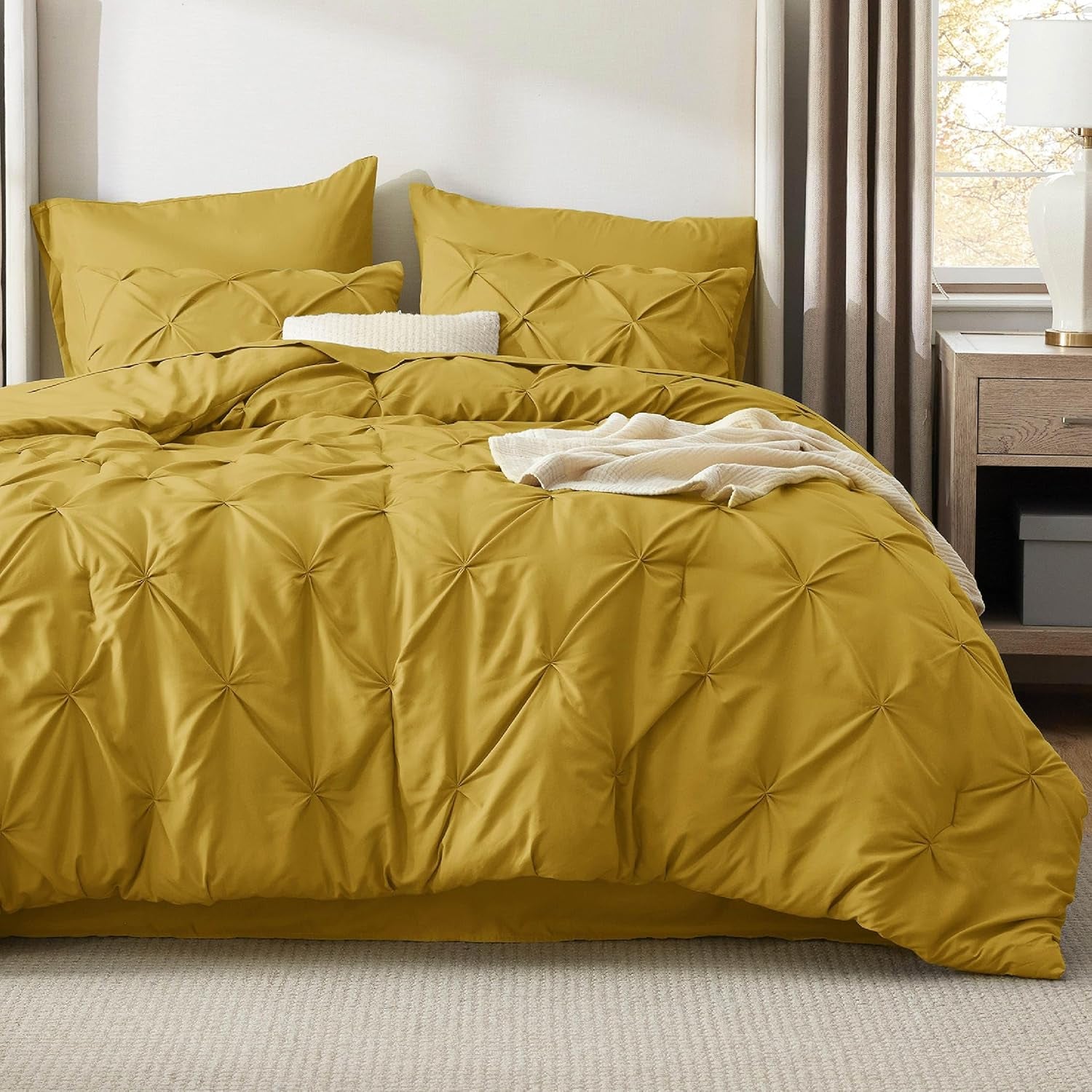 Bedsure Queen Comforter Set Grey - Bed in a Bag Queen Size 7 Pieces, GentleSoft™ Pintuck Bed Set Gift for Family, Pinch Pleat Grey Comforter with Sheets, Pillowcases & Shams