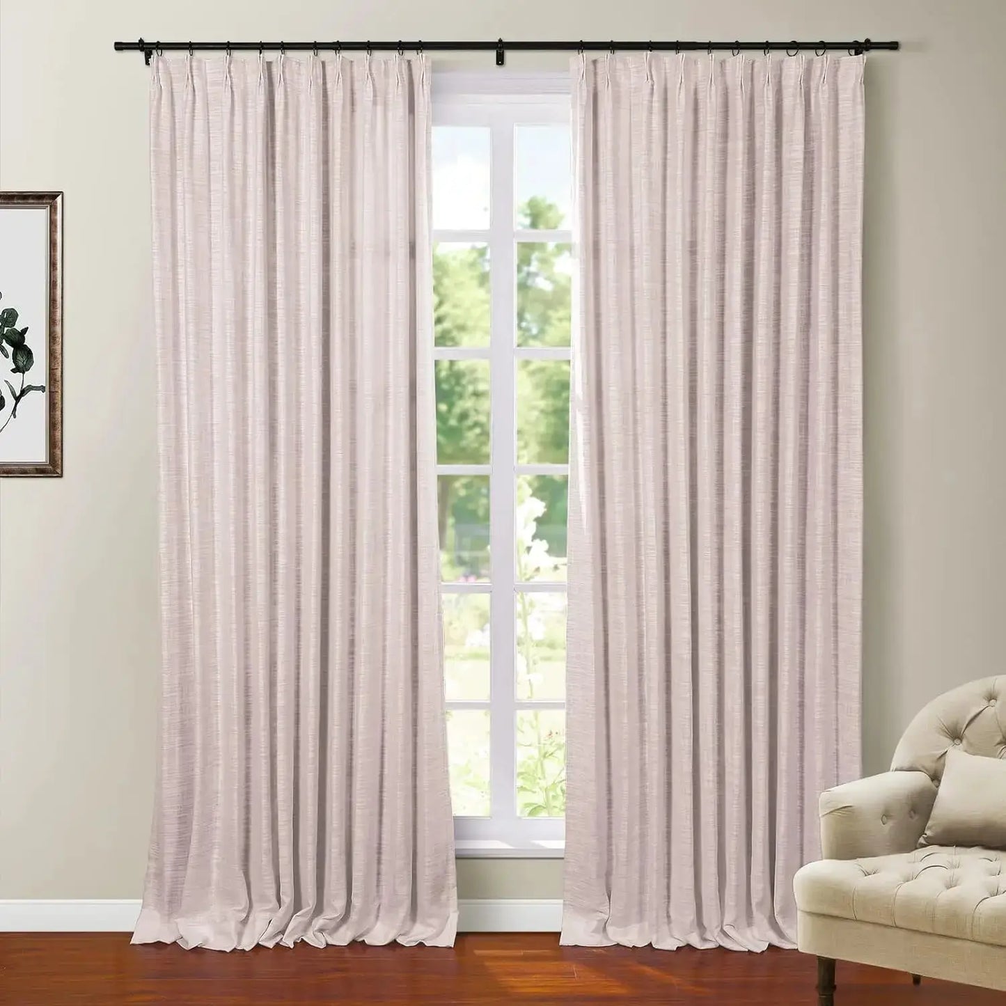 108 Inches Long Blackout Curtain for Bedroom Kids Room , Linen Blend Thermal Insulated Curtain  52Wx108L,1 Panel