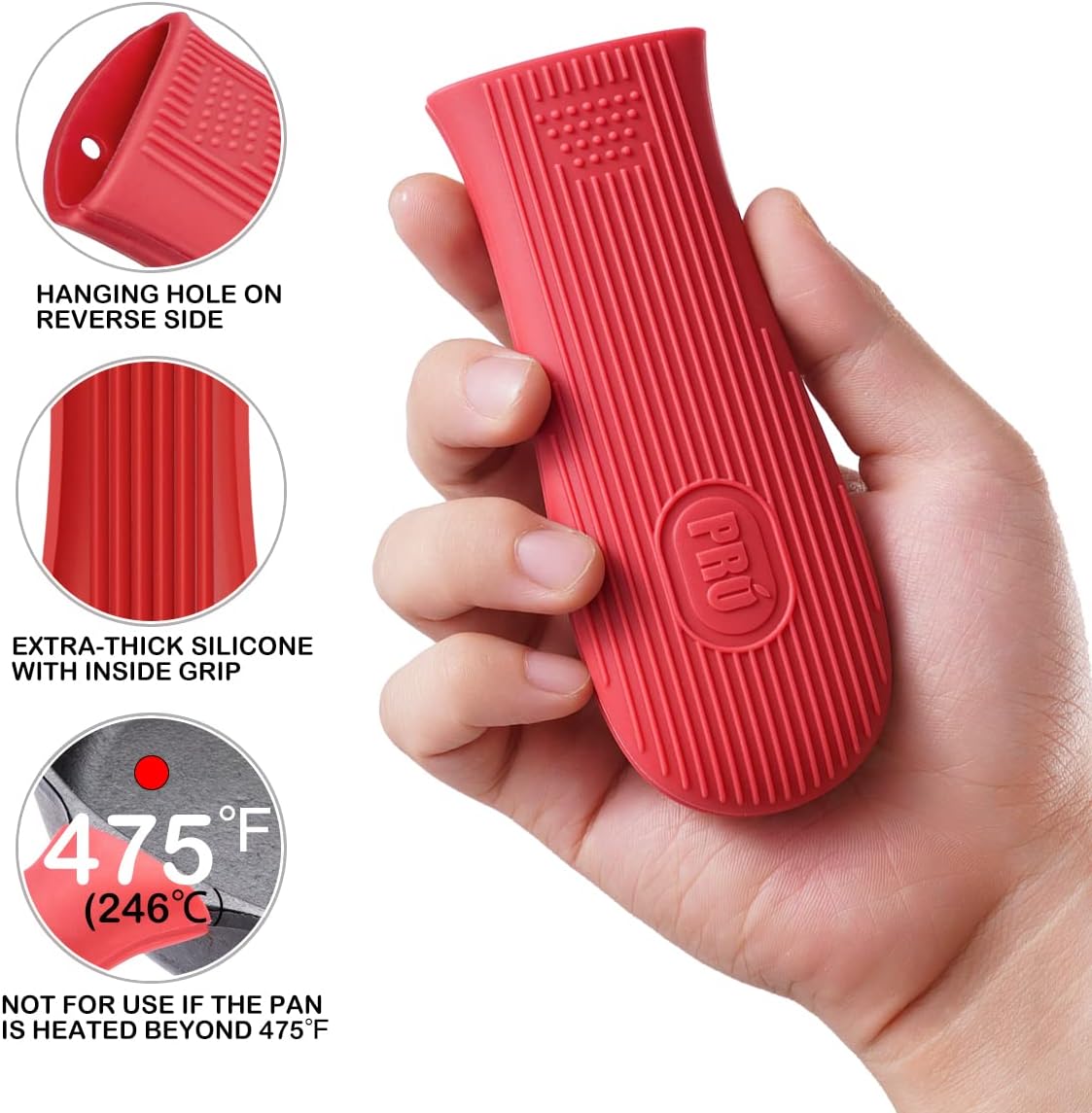 Cbiumpro 2-Pack Cast Iron Handle Cover, Silicone Heat Resistant Hot Cast Iron Skillet Pan Handle Covers Holder Sleeve