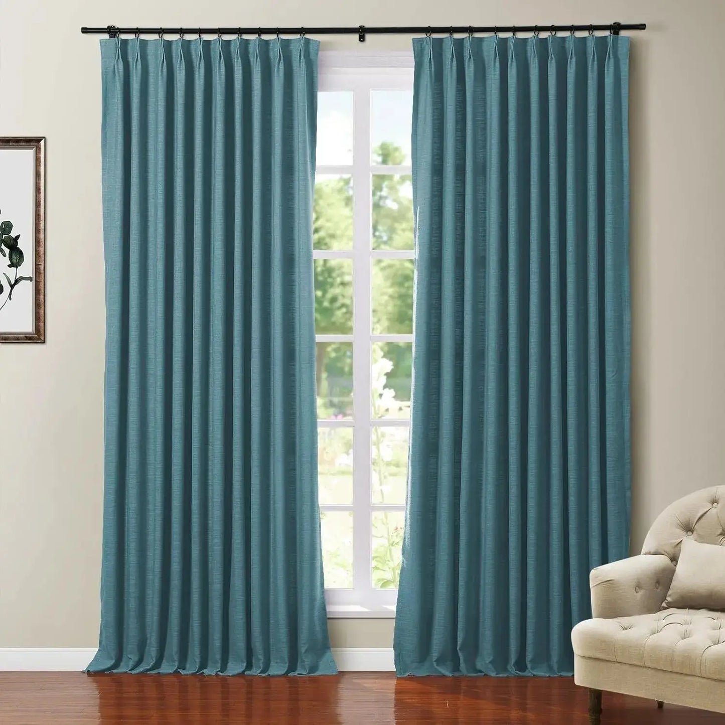 108 Inches Long Blackout Curtain for Bedroom Kids Room , Linen Blend Thermal Insulated Curtain  52Wx108L,1 Panel