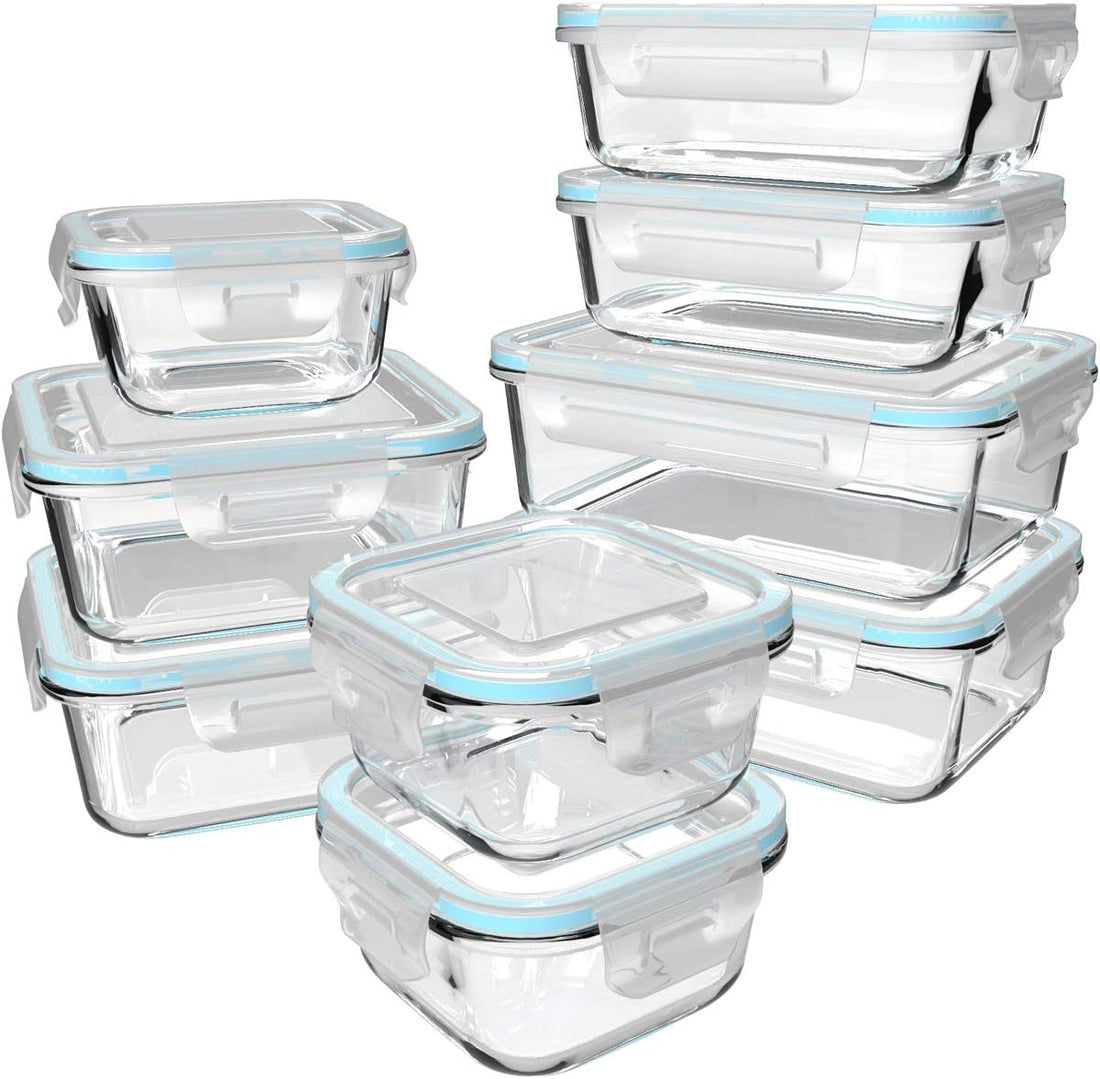 18-Piece BPA-Free Glass Food Storage Container Set with Lids - Leak-Proof Meal Prep Containers (9 Containers and 9 Lids)