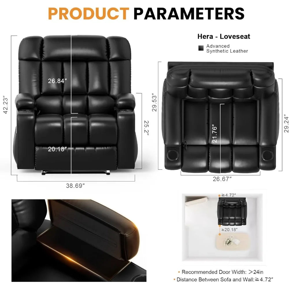 Electric sofa Oversized Recliner Chair with Massage & Heat, Extra Large Seat Breathable Faux Leather Manual Recliners