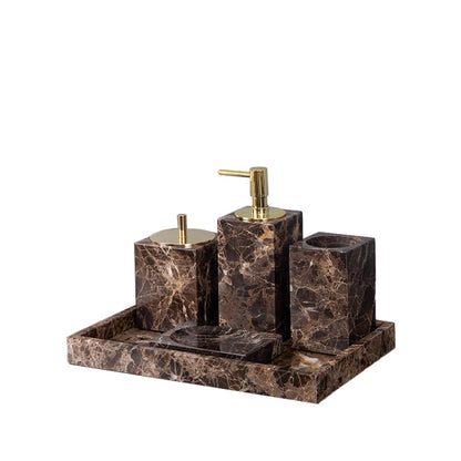 Brown Onyx Natural Marble Bathroom Accessories Luxury Marble Soap Dispenser Toothbrush Holder Soap Dish Tray Set for Bathroom