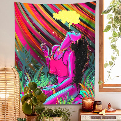 Trippy Tapestry Hippie Cool Girl Tapestry Wall Hanging Purple Art Anime Aesthetic Tapestry Bedroom Dorm Living Room Home Decor