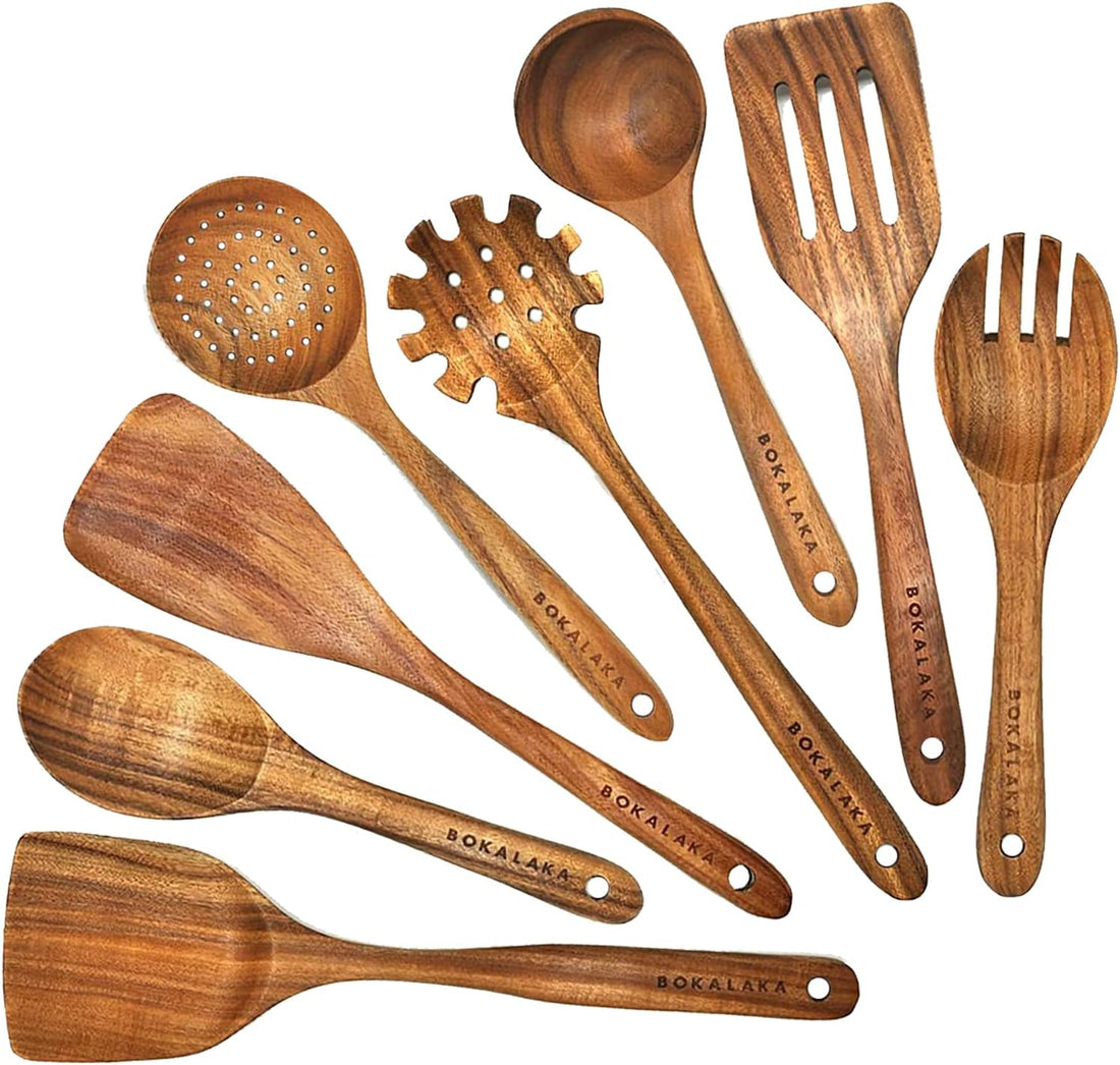 Teak Wooden Spoons for Cooking - Kitchen Utensils Sets With Spatulas