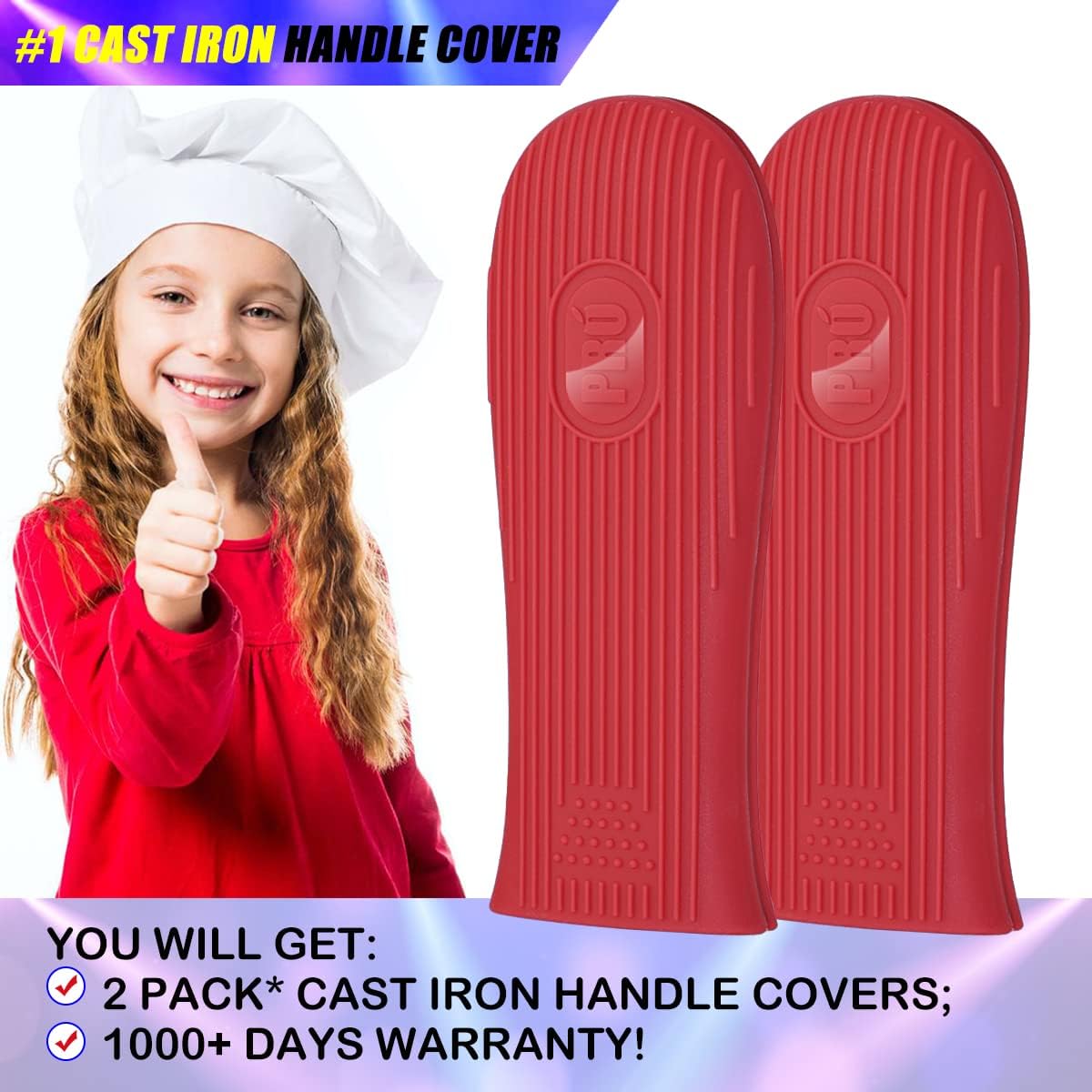 Cbiumpro 2-Pack Cast Iron Handle Cover, Silicone Heat Resistant Hot Cast Iron Skillet Pan Handle Covers Holder Sleeve