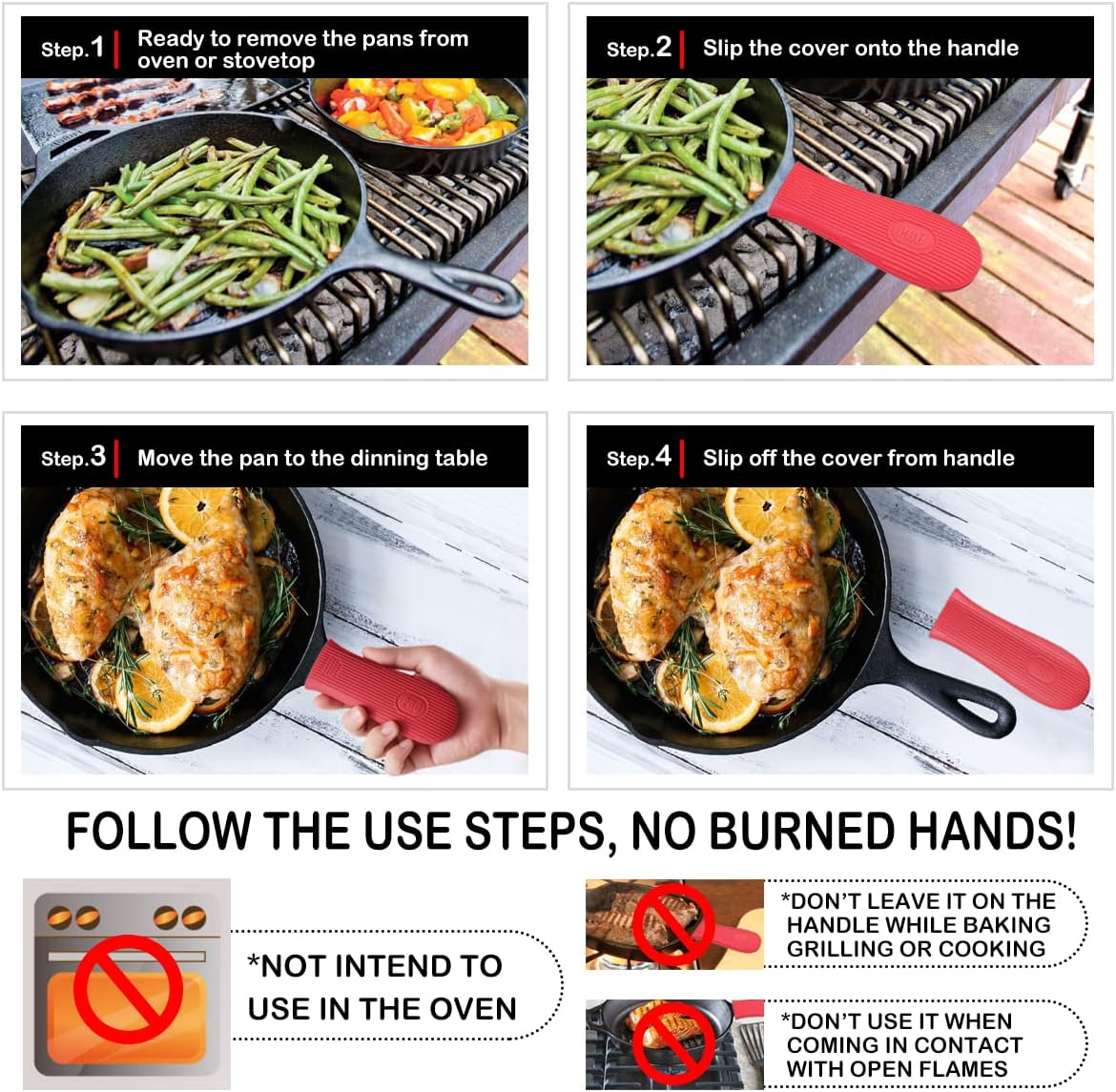 Cbiumpro 2-Pack Cast Iron Handle Cover, Silicone Heat Resistant Hot Cast Iron Skillet Pan Handle Covers Holder Sleeve