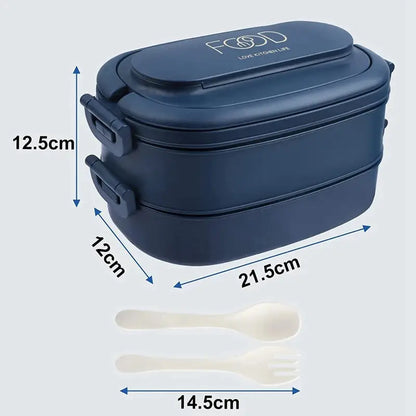 Leakproof bento box for kids and adults, 1550ML 2-layer lunch box set in navy blue. Dishwasher safe, freezer safe, and microwave safe.