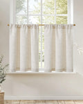jinchan Linen Pinch Pleated Kitchen Curtains 24 Inch 2 Panels, Natural Linen Tier Curtains Back Tab Beige Farmhouse Cafe, Light Filtering Small Window Drapes for Bathroom Laundry Room Beige
