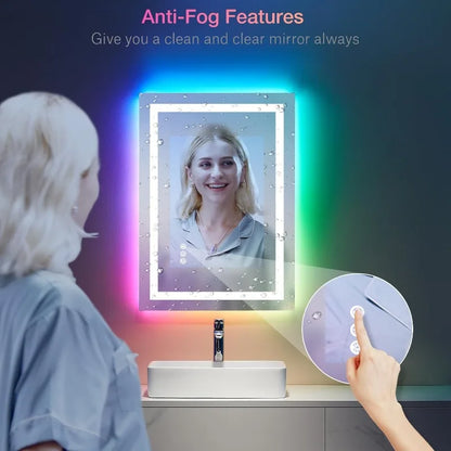 20"X28" LED Bathroom Mirror with Lights, Anti-Fog, Dimmable, RGB Backlit + Front Lighted, Bathroom Vanity Mirror for Wall