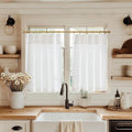 jinchan Linen Pinch Pleated Kitchen Curtains 24 Inch 2 Panels, Natural Linen Tier Curtains Back Tab Beige Farmhouse Cafe, Light Filtering Small Window Drapes for Bathroom Laundry Room Beige