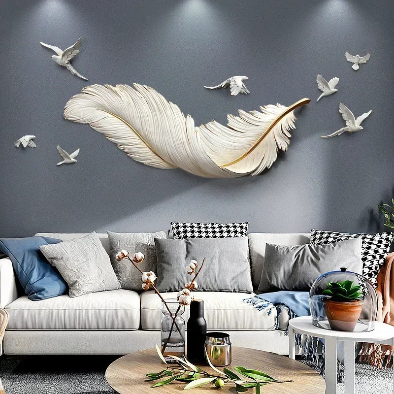 Feather Wall Decor Living Room Luxury Decoration Hanging Wall Crafts Sofa Background Wall Restaurant Creative Home Accents